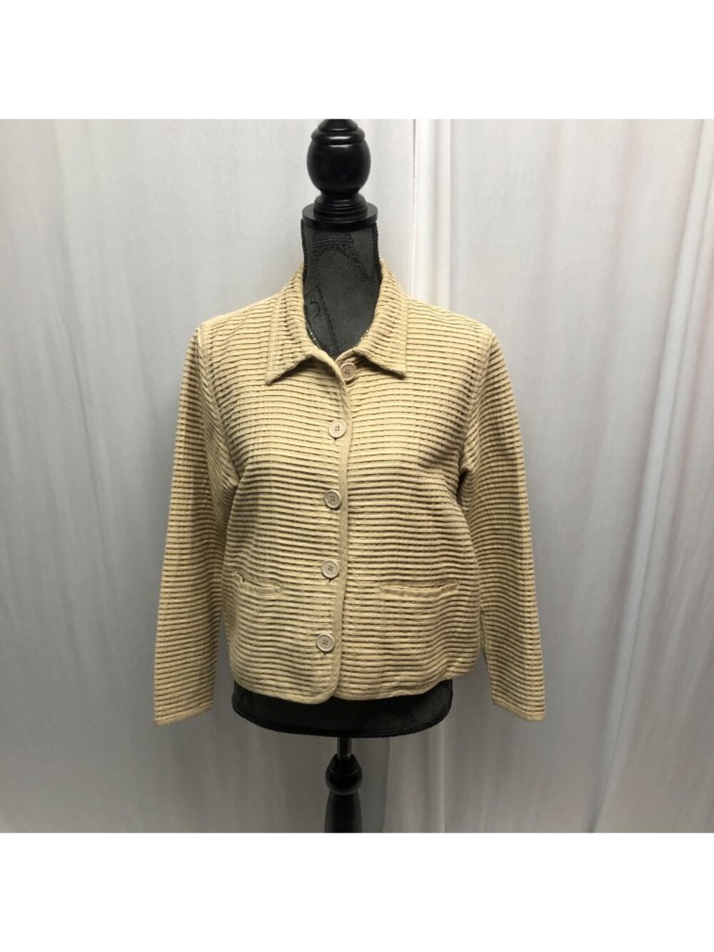 The Territory Ahead Tan Cotton Jacket Womens Size Large Petite Lined Lagenlook